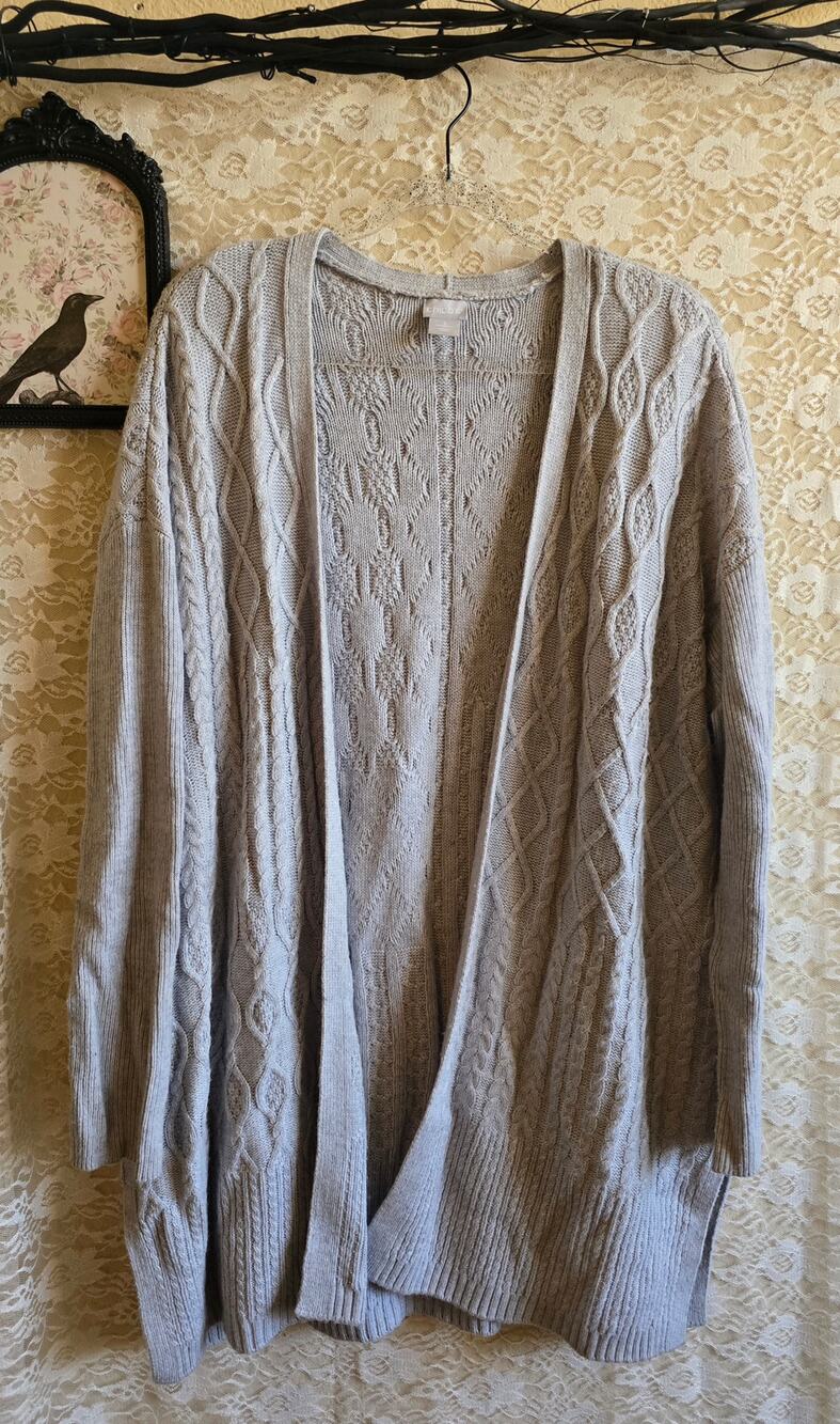 Heathered Open-Front Cable Knit Cardigan - GrandpaCore - GrandmaCore - Fisherman